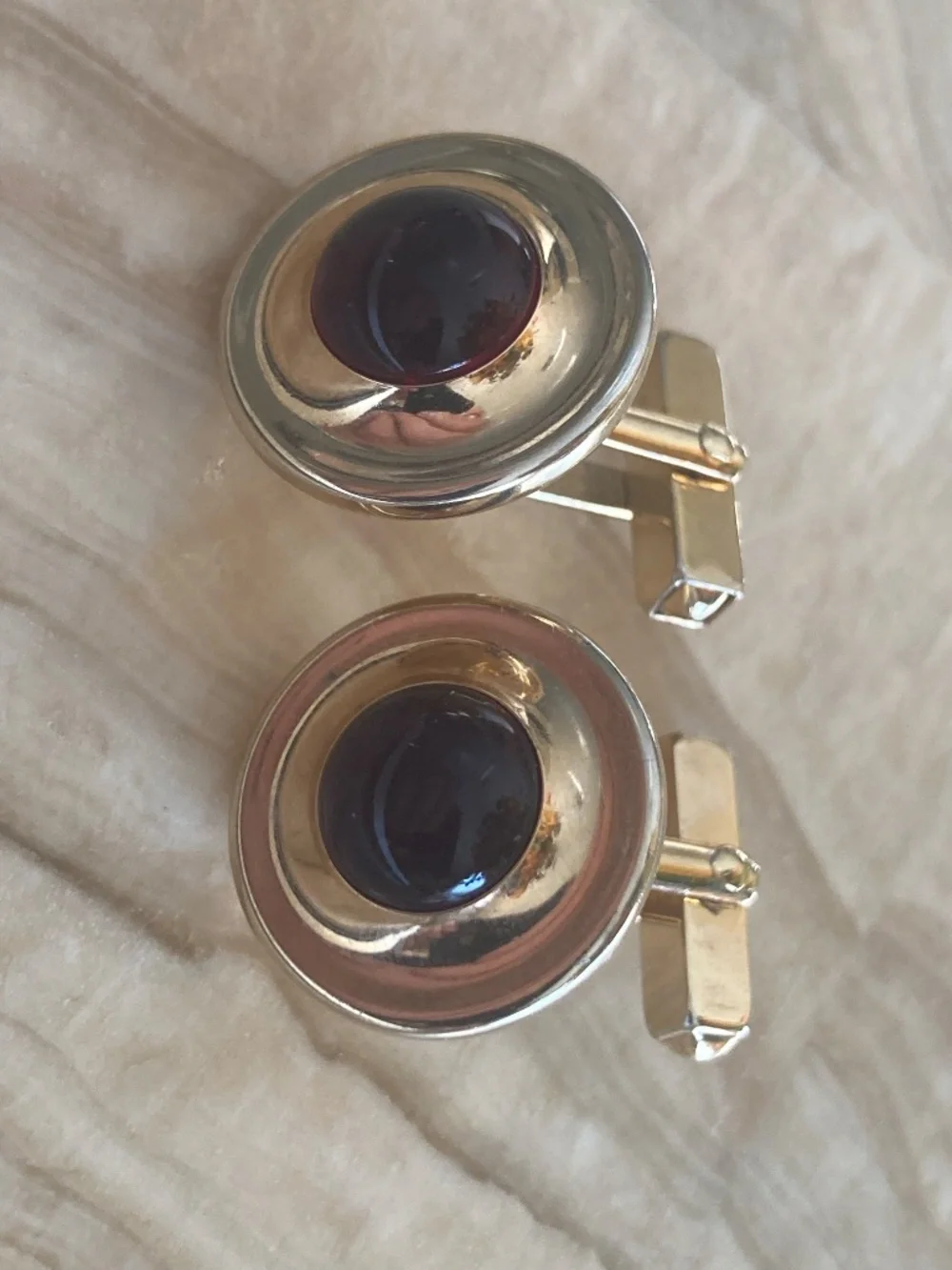 Vintage Swank Modernist Burgundy Cabochon Silver-Tone Cufflinks 1960s